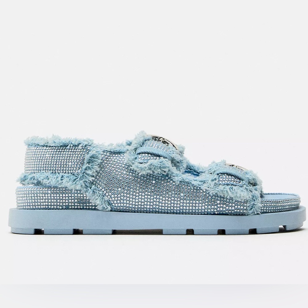 Zara rhinestone denim sandals in size 9 /blue